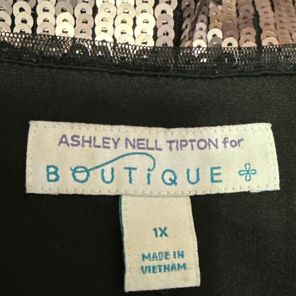 Ashley Nell Tiptop Pink Gold Metallic Sequin Short Sleeve Crop Blouse Top Sz XL - Picture 4 of 5